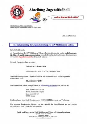 SSV Mühlhausen-Uelzen Hallenturnier Einladung F1-Jugend Febuar 2018